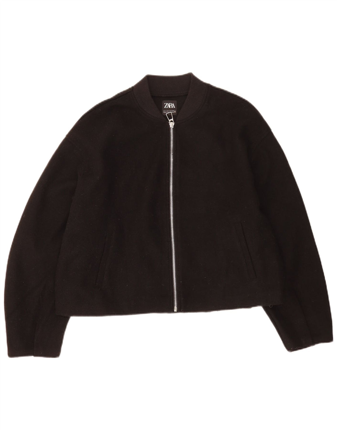 Zara Γυναικείο Oversized Bomber Jacket UK 14 Medium Black Polyester
