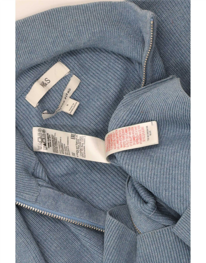 Marks & Spencer Ανδρικό πουλόβερ ζακέτα με πλήρες φερμουάρ Μικρό μπλε πολυεστέρα
