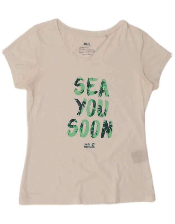 Γυναικείο γραφικό μπλουζάκι JACK WOLFSKIN Top UK 10/12 μεσαίο λευκό βαμβακερό