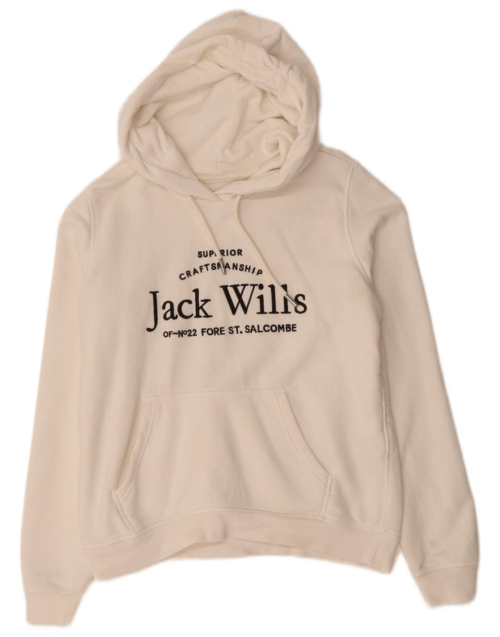 JACK WILLS Γυναικείο γραφικό υπερμεγέθου μπλουζάκι με κουκούλα UK 10 μικρό λευκό βαμβακερό