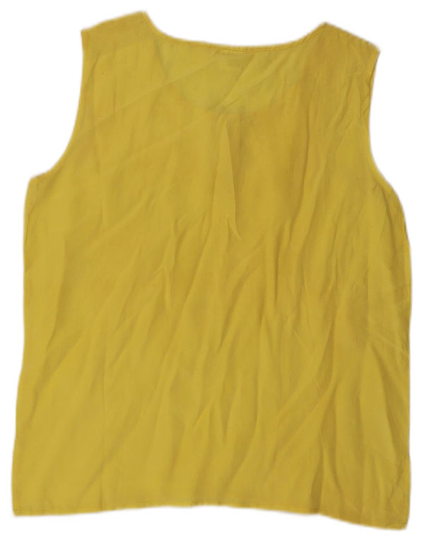 Vintage γυναικεία αμάνικη μπλούζα τοπ UK 12 Medium Yellow Silk