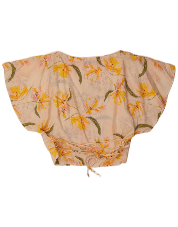 Zara Γυναικεία Μπλούζα Crop Top UK 12 Medium White Floral Lyocell