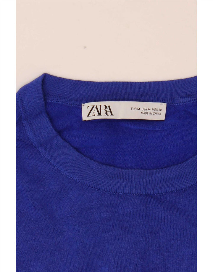Zara Γυναικείο πουλόβερ με λαιμόκοψη Crop Crop UK 12 Medium Blue