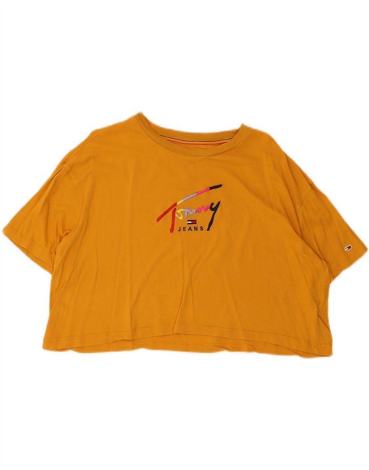 TOMMY HILFIGER Womens Oversized Graphic T-Shirt Top UK 14 Medium Orange Vintage Tommy Hilfiger and Second-Hand Tommy Hilfiger from Messina Hembry 