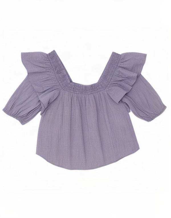 Zara Womens Crop Ruffle Front Off Shoulder Top UK 10 Small Blue Check