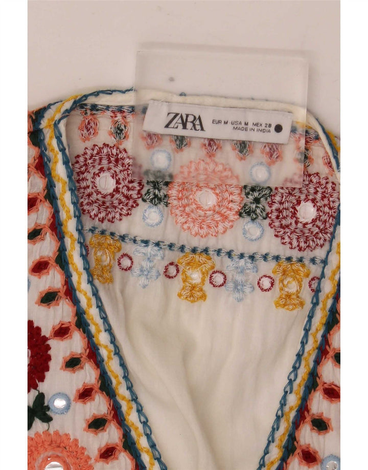 Zara Womens Crop See Through Μπλούζα Top UK 14 Medium White Floral