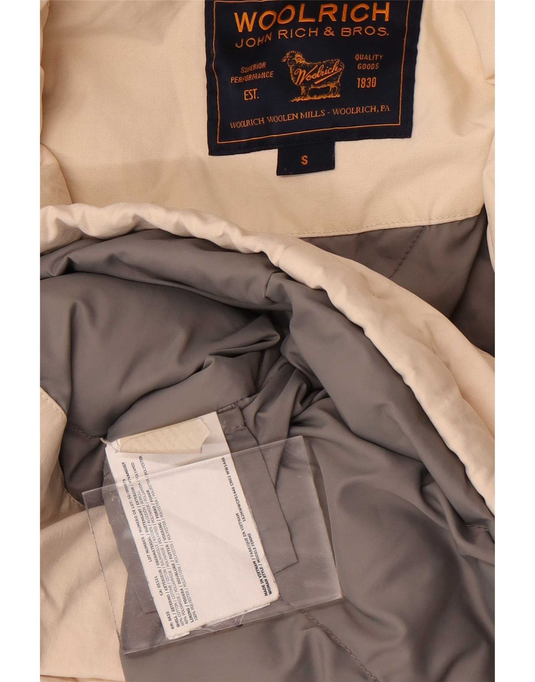 Woolrich Γυναικείο μπουφάν με κουκούλα UK 10 Small Off White βαμβακερό
