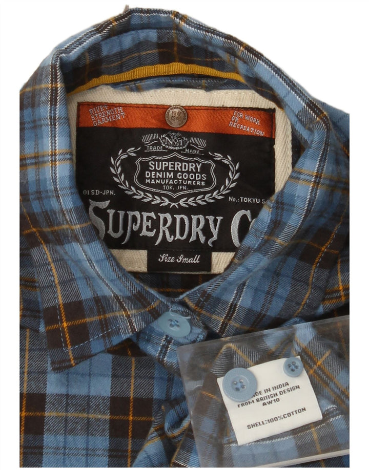 SUPERDRY Γυναικείο φανελένιο πουκάμισο UK 10 μανίκι, βαμβακερό μπλε χρώματος