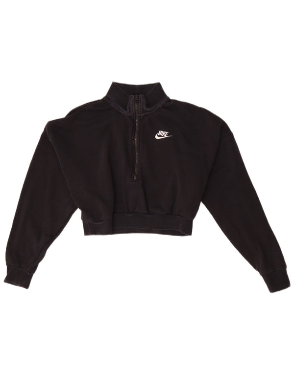 Nike γυναικεία φούτερ με λαιμόκοψη με φερμουάρ UK 6 XS μαύρο βαμβακερό