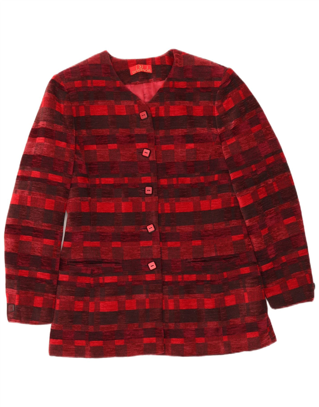 DEVERNOIS PARIS Γυναικείο σακάκι με 5 κουμπιά blazer UK 12 μεσαίο κόκκινο γεωμετρικό