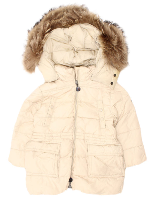 Μπουφάν Moncler Baby Girls με κουκούλα με επένδυση 18-24 μηνών λευκό πολυαμίδιο