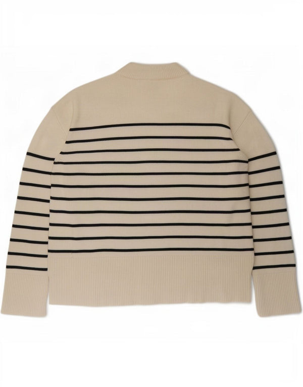 Zara γυναικείο πουλόβερ με λαιμόκοψη UK 10 Small Off White ριγέ