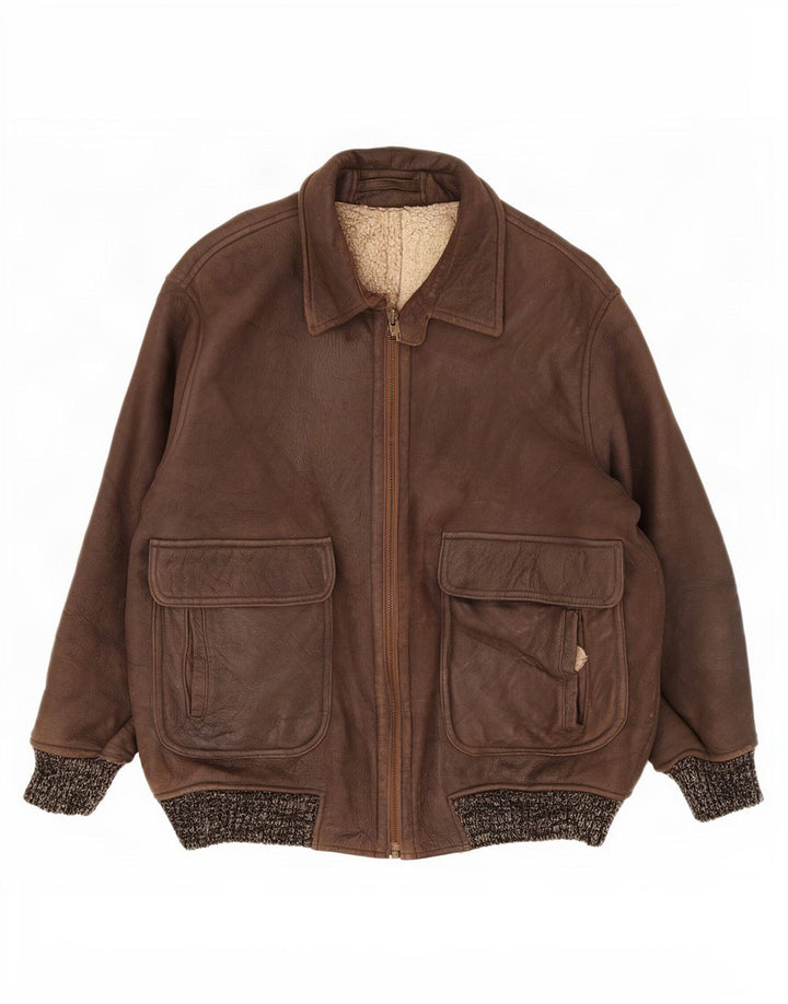 Vintage Ανδρικό Shearling Jacket IT 52 XL Brown Flecked
