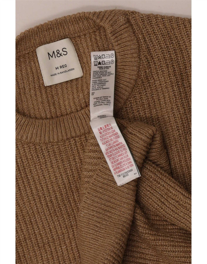 Marks & Spencer Ανδρικό πουλόβερ με λαιμόκοψη, μεσαίο μπεζ πολυαμίδιο