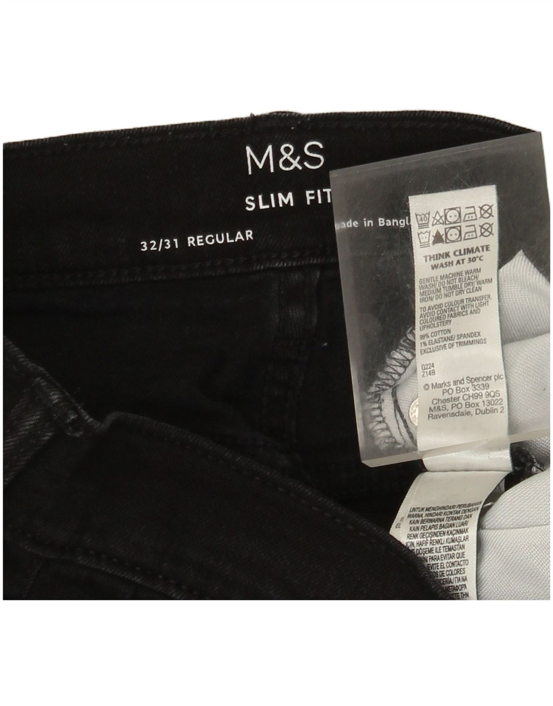 Marks & Spencer Mens Regular Slim Jeans W32 L31 Μαύρο βαμβακερό