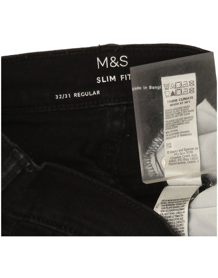 Marks & Spencer Mens Regular Slim Jeans W32 L31 Μαύρο βαμβακερό