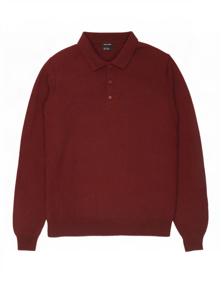Massimo Dutti Ανδρικό πουλόβερ με λαιμό πόλο με μεγάλο μάλλινο μπορντό