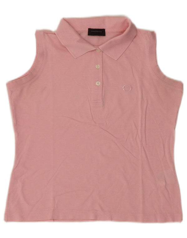 Sergio Tacchini Γυναικείο αμάνικο μπλουζάκι πόλο UK 10 μικρό ροζ βαμβακερό