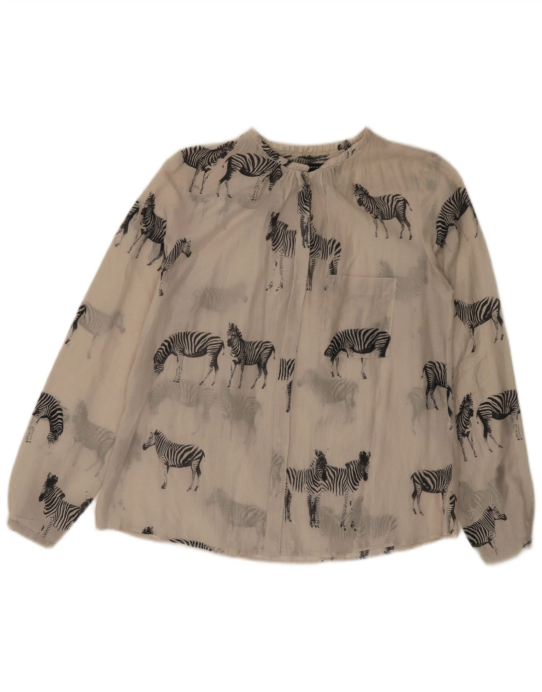 ZARA Γυναικείο πουκάμισο Oversized Μπλούζα UK 10 Small Off White Animal print