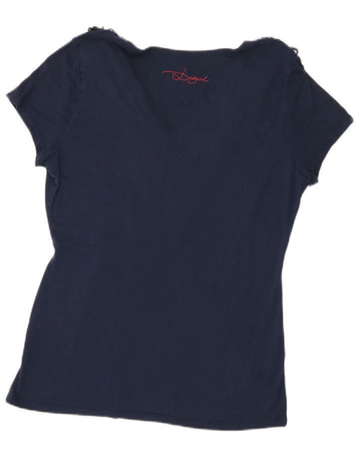 Desigual Γυναικείο γραφικό T-Shirt Top UK 18 XL Navy Blue Patchwork