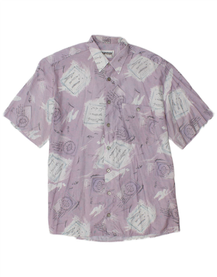 JUPITER Mens Short Sleeve Shirt Size 40 Medium Purple Patchwork