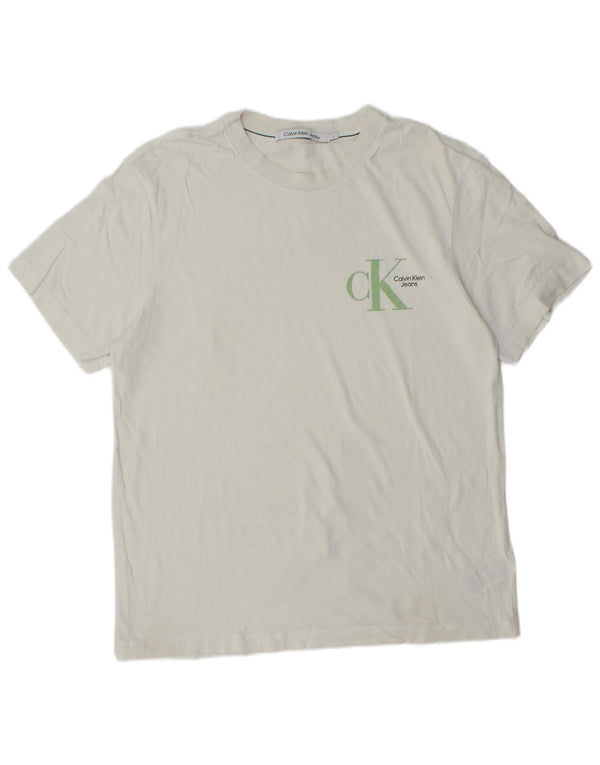Calvin Klein Jeans Ανδρικό γραφικό T-Shirt Top μεγάλο λευκό βαμβακερό