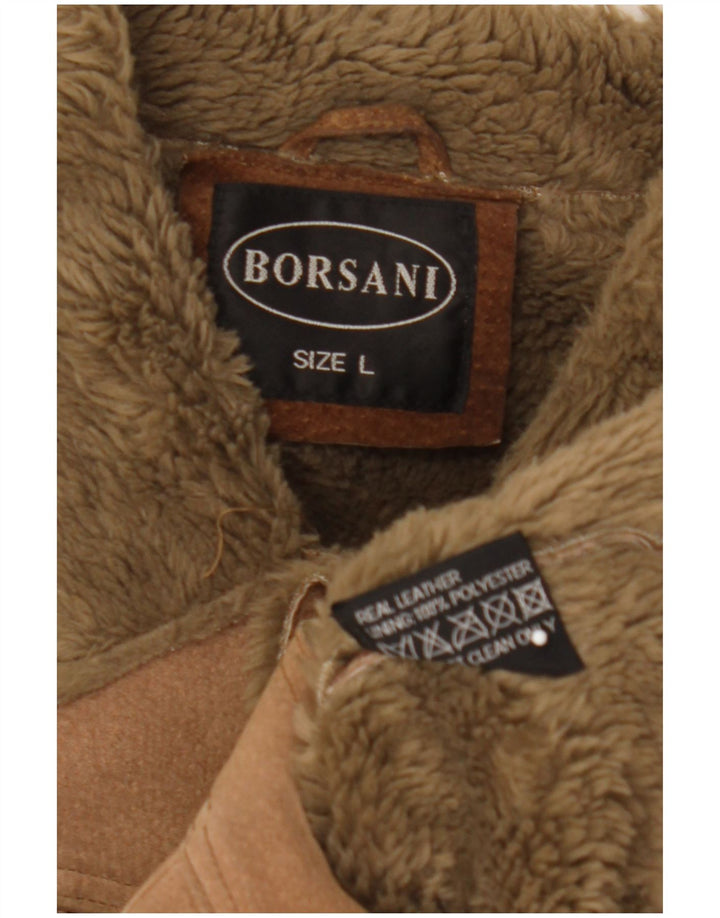 Borsani Ανδρικό Sherpa Δερμάτινο Μπουφάν UK 40 Large Brown Δερμάτινο