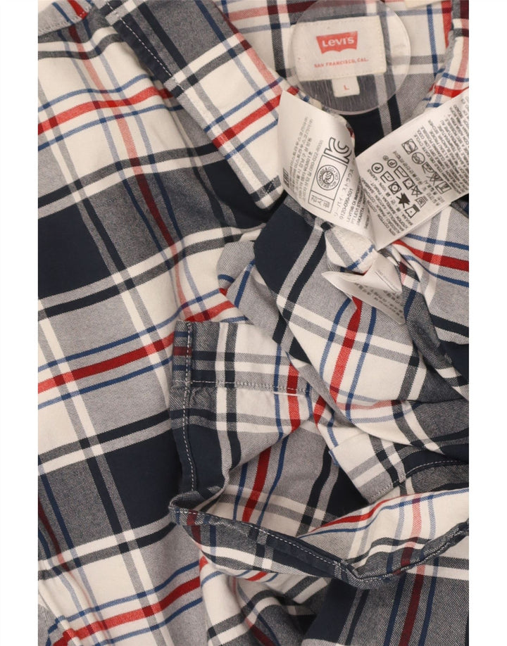LEVI'S Mens Shirt Large Navy Blue Check Cotton