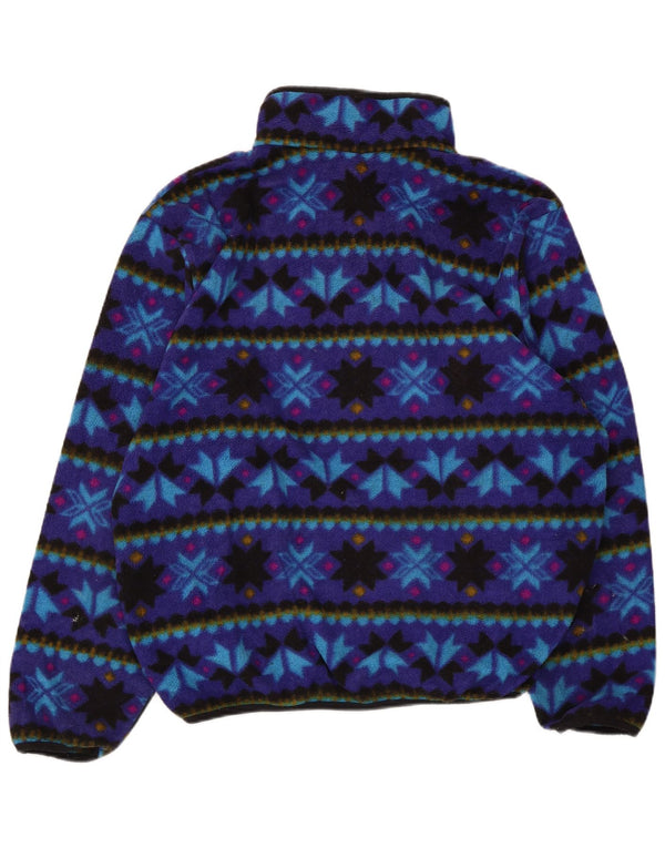 L.L.Bean γυναικείο λαιμό με κουμπιά Fleece Jumper UK 16 Large Blue Fair Isle