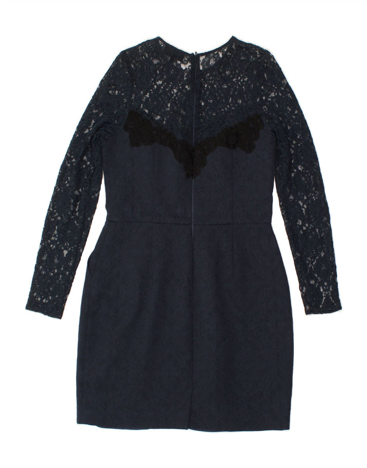 WAREHOUSE Womens Lace Sheath Dress UK 12 Medium Navy Blue Floral Polyester Vintage Warehouse and Second-Hand Warehouse from Messina Hembry 
