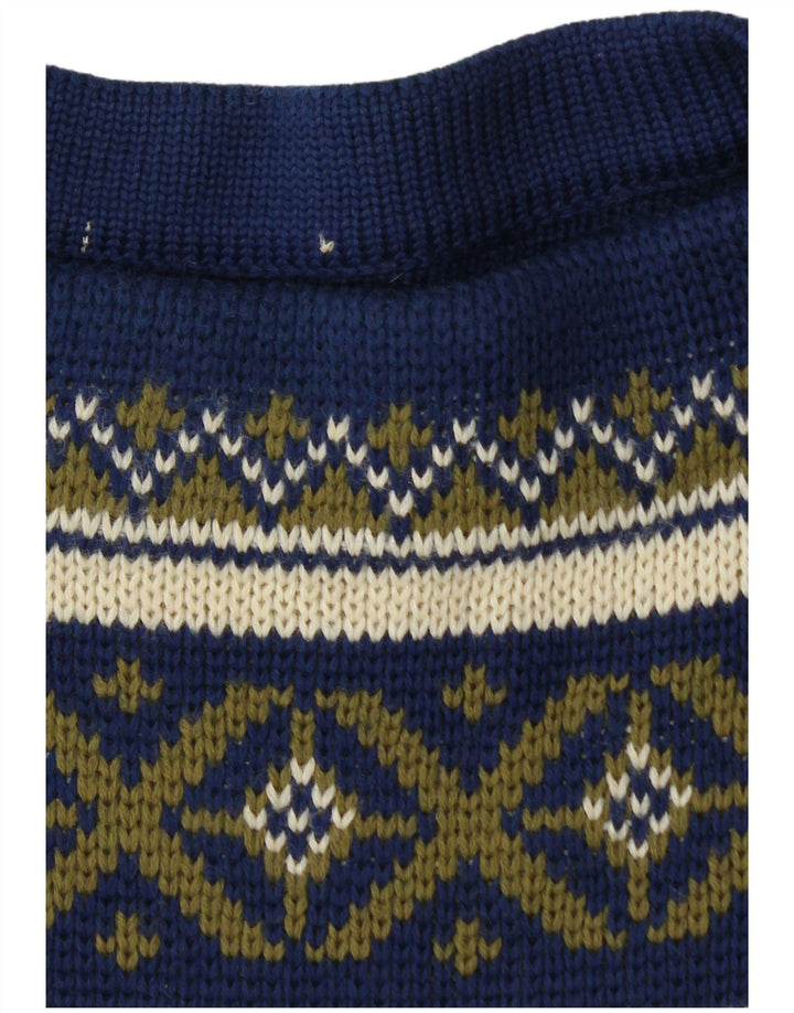 Ανδρικό πουλόβερ με λαιμόκαυστο VINTAGE Medium Navy Blue Fair Isle