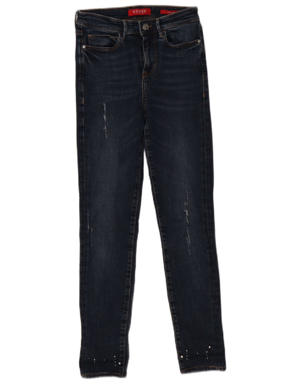Guess Womens Distressed Skinny Jeans W25 L26 Navy Blue Polyester