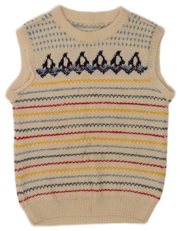 Vintage γυναικείο γιλέκο Tank Top UK 12 Medium Off White ριγέ