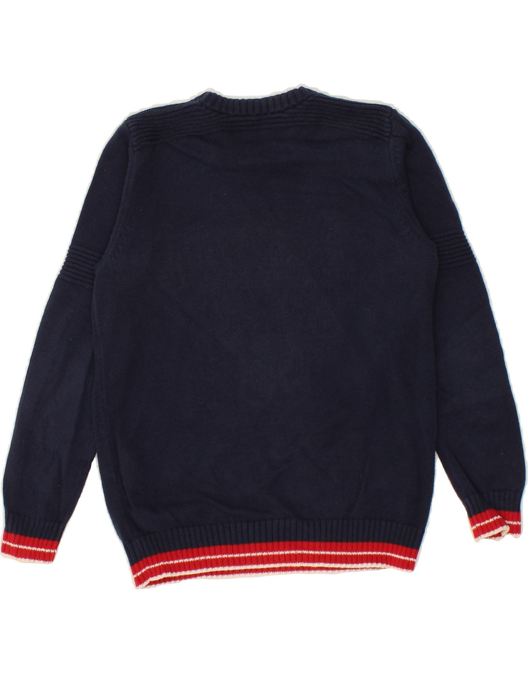 BENETTON Boys Graphic Crew Neck Jumper Sweater 7-8 Years Medium Navy Blue Vintage Benetton and Second-Hand Benetton from Messina Hembry 