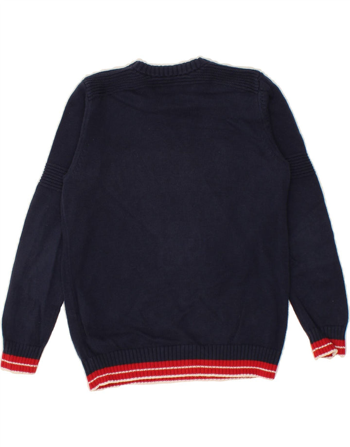 BENETTON Boys Graphic Crew Neck Jumper Sweater 7-8 Years Medium Navy Blue Vintage Benetton and Second-Hand Benetton from Messina Hembry 