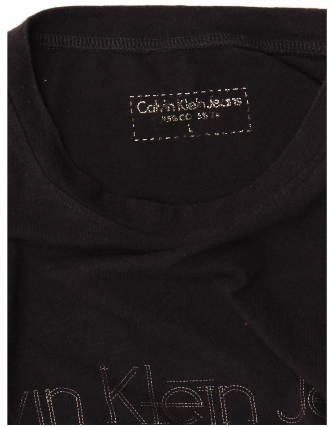 CALVIN KLEIN JEANS Γυναικείο γραφικό τοπ μακρυμάνικο UK 14 Large Navy Blue