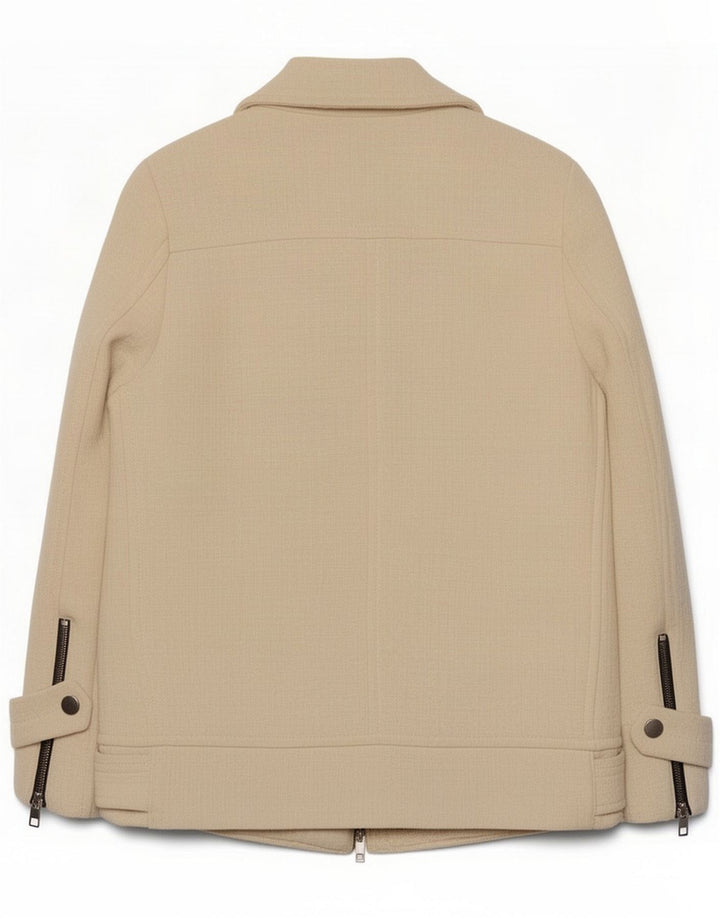 Zara Γυναικείο Biker Jacket UK 10 Small Off White Βαμβακερό