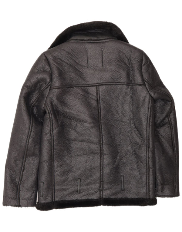 Zara Γυναικεία Loose Fit Biker Jacket Sherpa UK 6 XS Μαύρο Πολυεστέρας