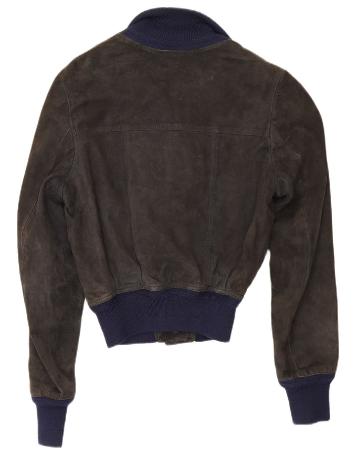 Reda Γυναικείο Suede Bomber Jacket UK 10 Small Black Colourblock Leather
