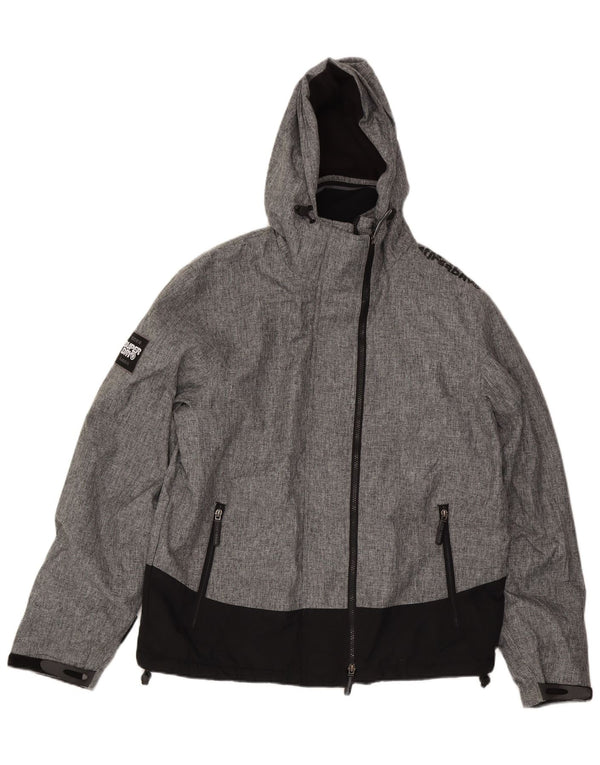 SUPERDRY γυναικείο μπουφάν με κουκούλα αντιανεμικό UK 20 2XL Grey Colourblock
