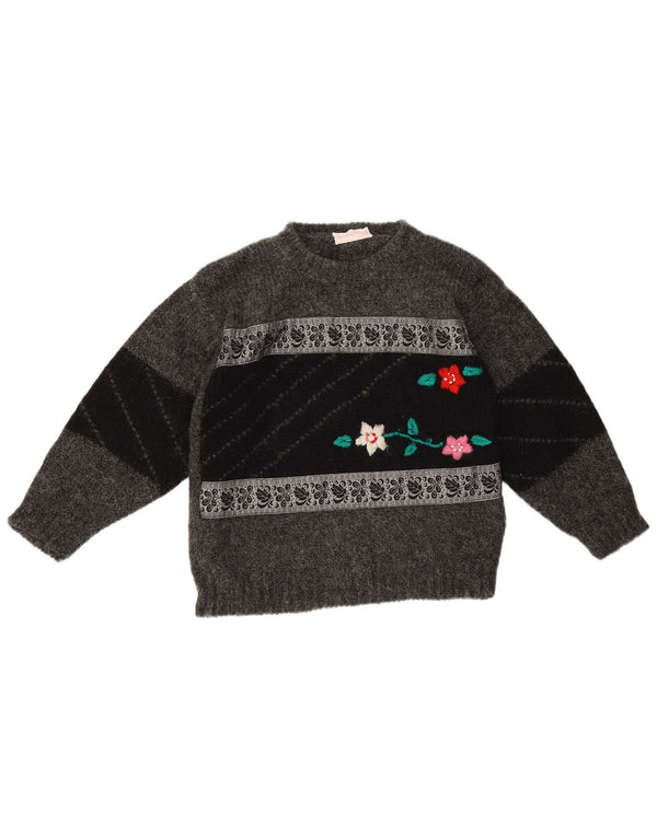 Vintage γυναικείο πουλόβερ με λαιμόκοψη UK 10 Small Grey Floral
