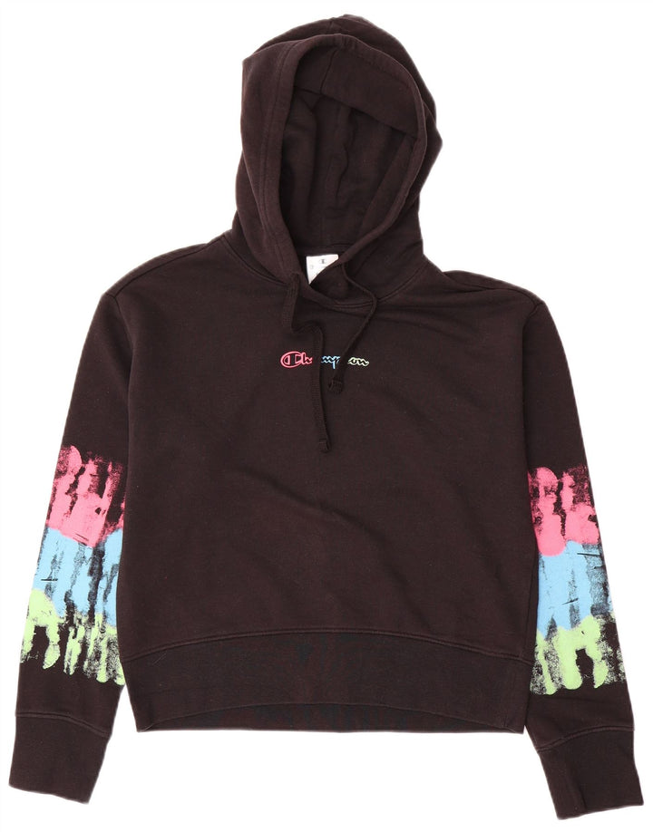 Champion Womens Graphic Oversized Hoodie Jumper UK 10 Small Black