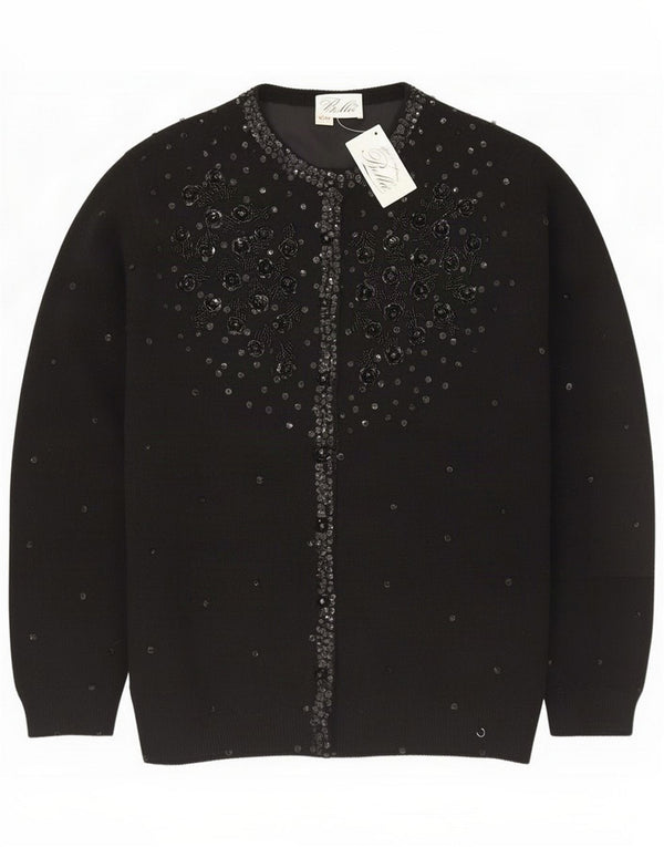 Vintage Γυναικεία παγιέτα Ζακέτα Πουλόβερ IT 48 XL Black Floral Classic