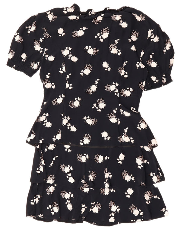 VINTAGE Womens Peplum Dress EU 38 Medium Navy Blue Floral Viscose