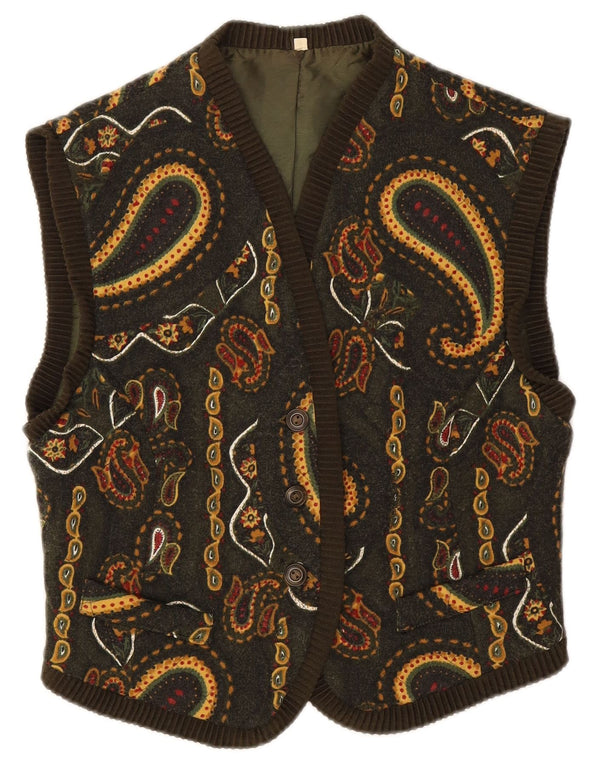 Vintage Γυναικείο Crop Γιλέκο IT 44 Medium Green Paisley Wool