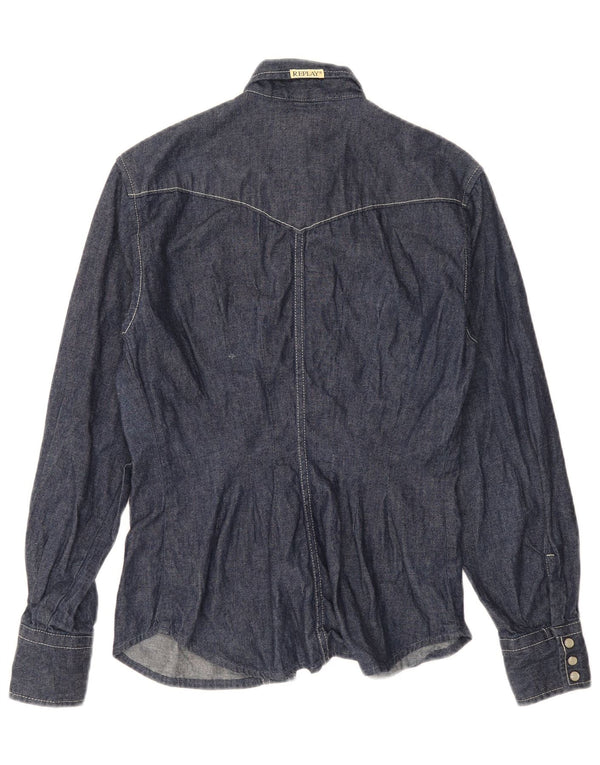 REPLAY Γυναικείο τζιν πουκάμισο UK 12 Medium Navy Blue