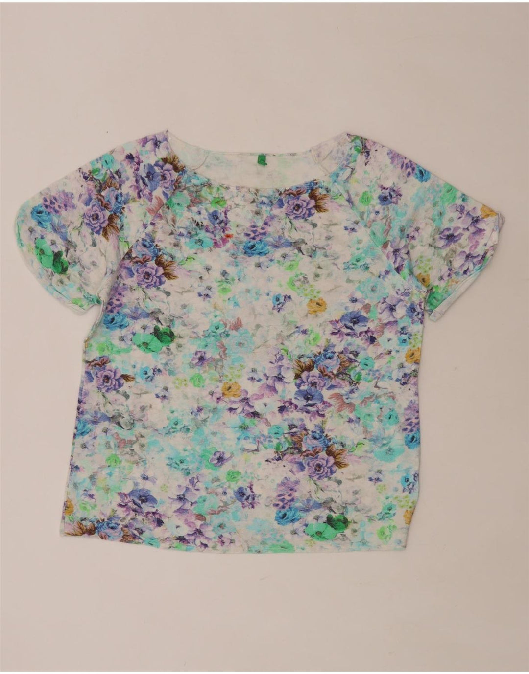 BENETTON Γυναικείο T-Shirt Top UK 14 Μεγάλο πολύχρωμο Floral