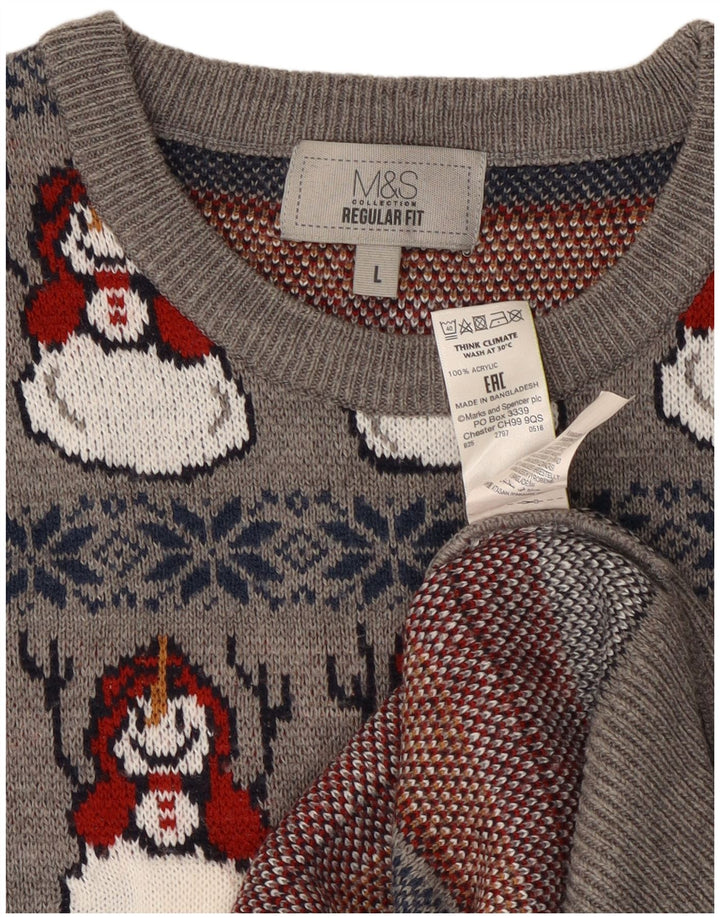 Marks & Spencer Ανδρικό πουλόβερ με λαιμόκοψη, μεγάλο γκρι χριστουγεννιάτικο