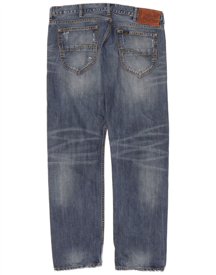 Lee Mens Knox Distressed Straight Jeans W38 L32 Μπλε βαμβακερό