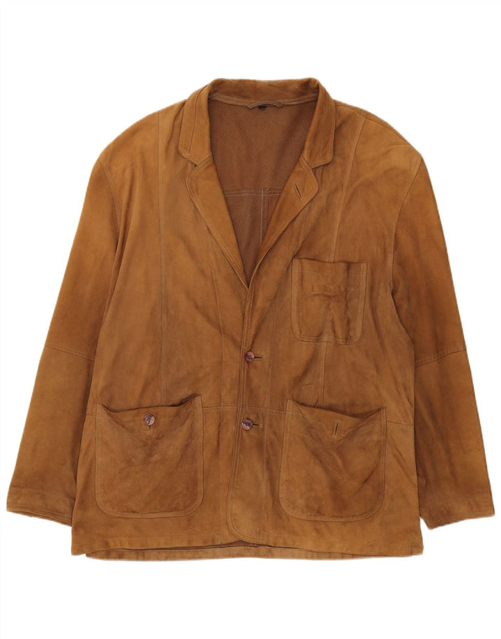 VINTAGE Ανδρικό Σουέντ Μπουφάν UK 42 XL Καφέ Δερμάτινο με 2 κουμπιά